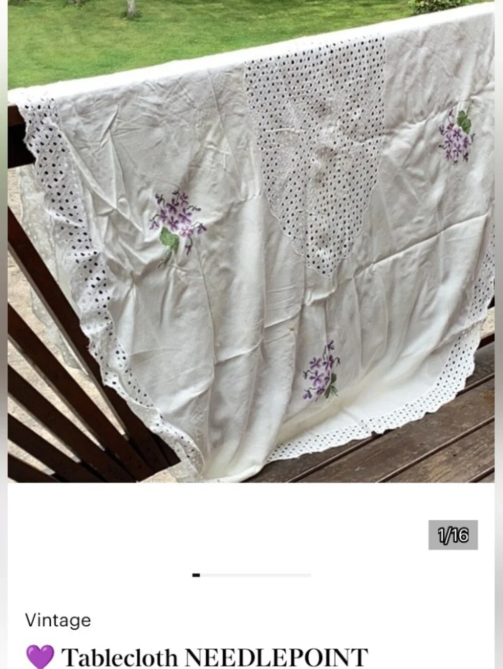 ⚜️ Tablecloth  WHITE VTG BATTENBURG Rectangle 50” X  65” Tablecloth COTTON